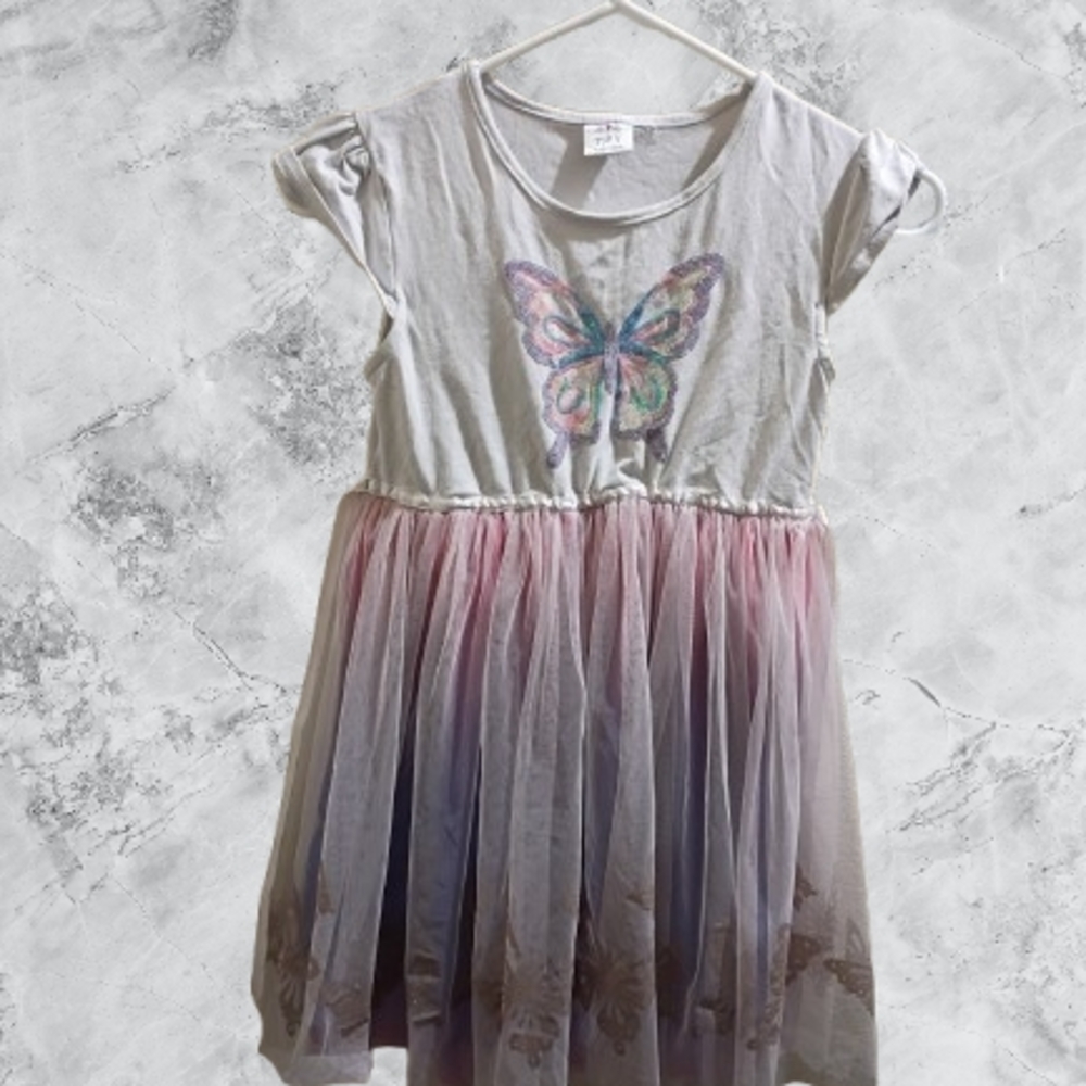 NWOT Butterfly Sequin Girl's Dressb Pink Purple White